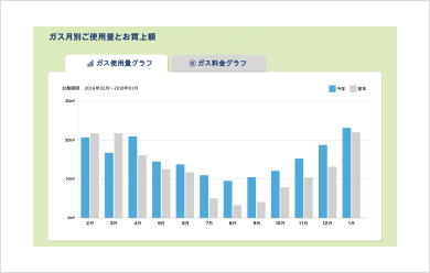 画面例：ガス月別ご使用量とお買上額